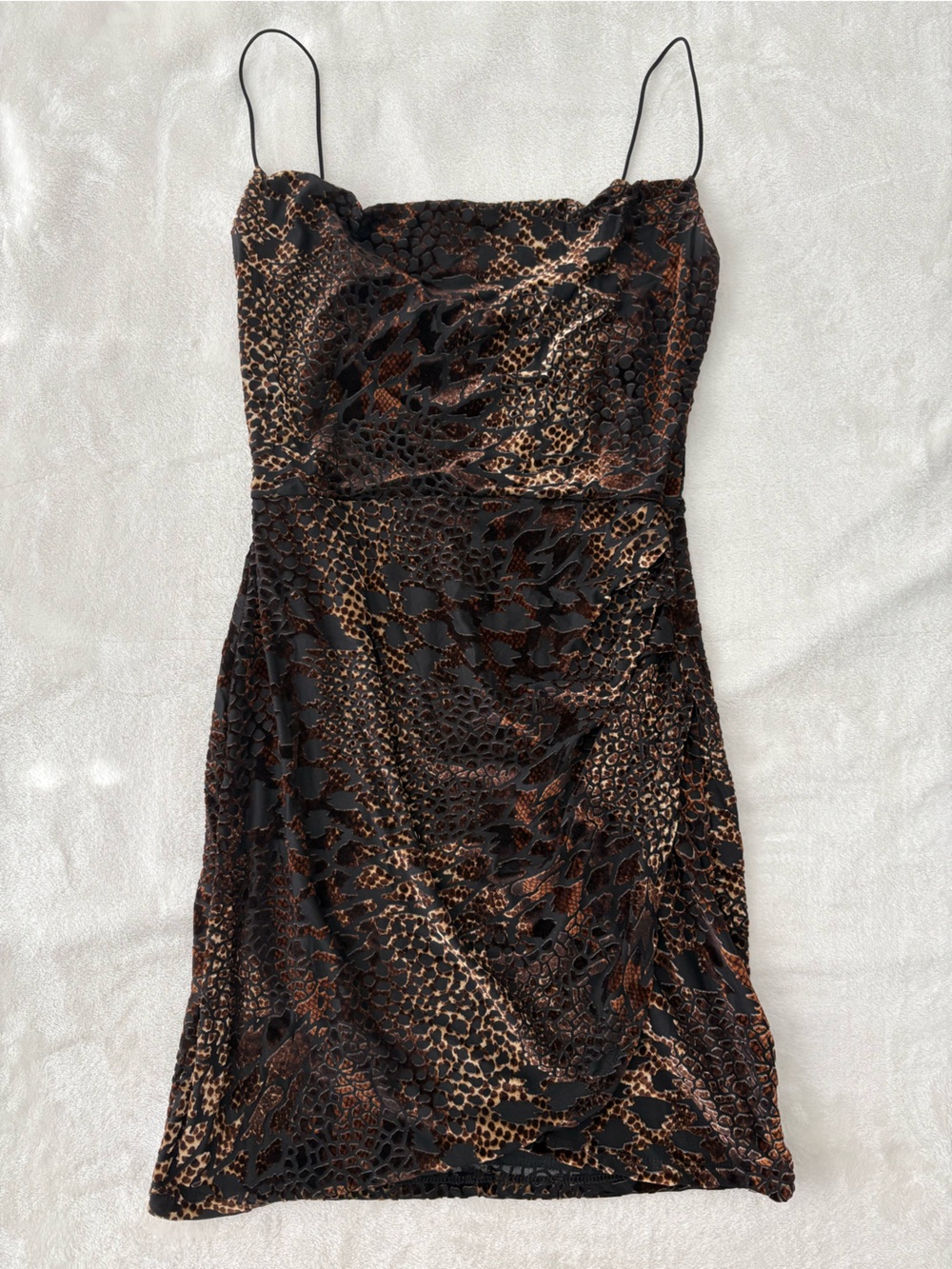 Blue Blush Animal Print Cowl Neck Mini Dress